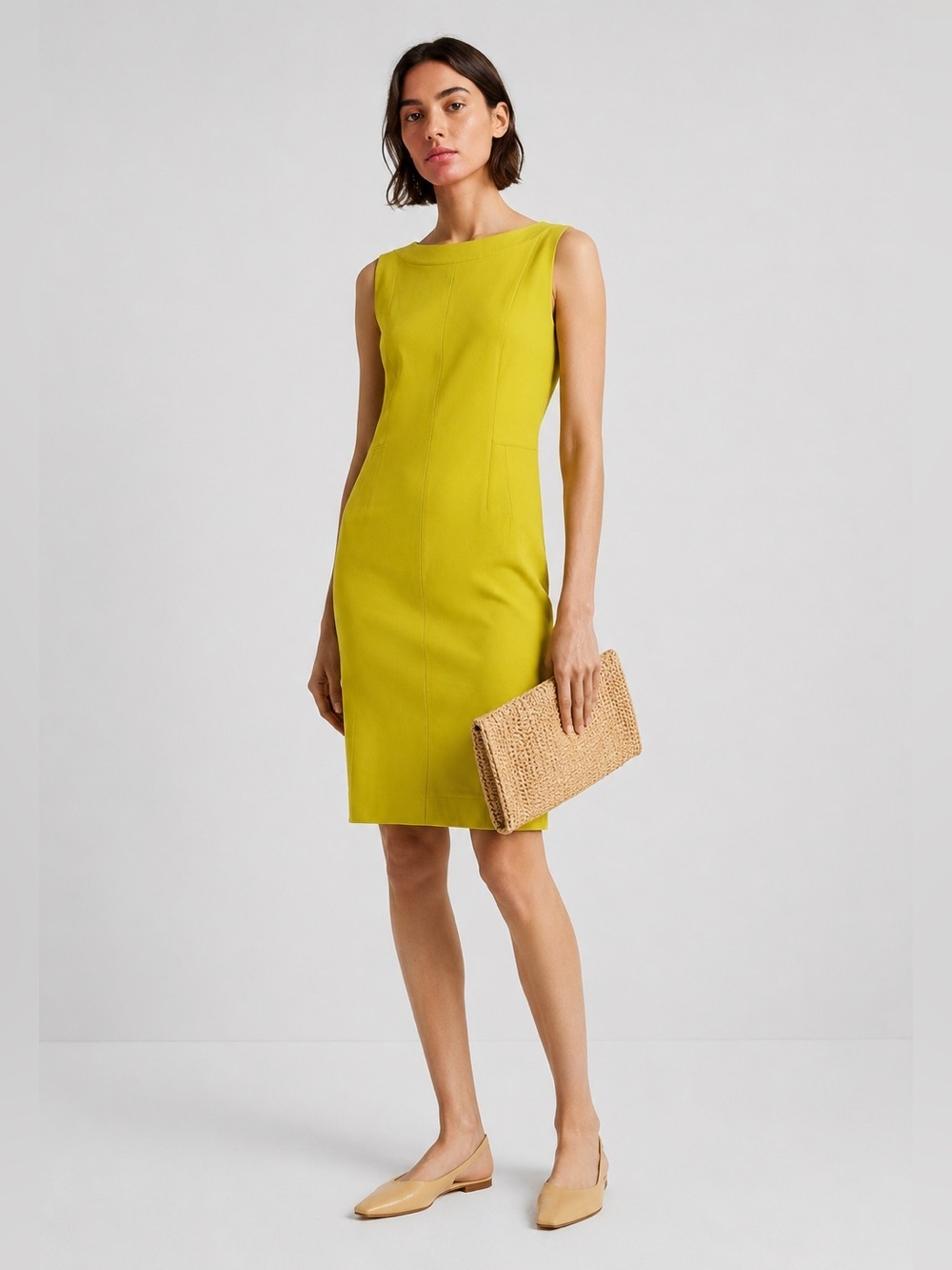 Akris Punto Chartreuse Stretch Ponte Sheath Dress Italy Fabric Swiss Luxury